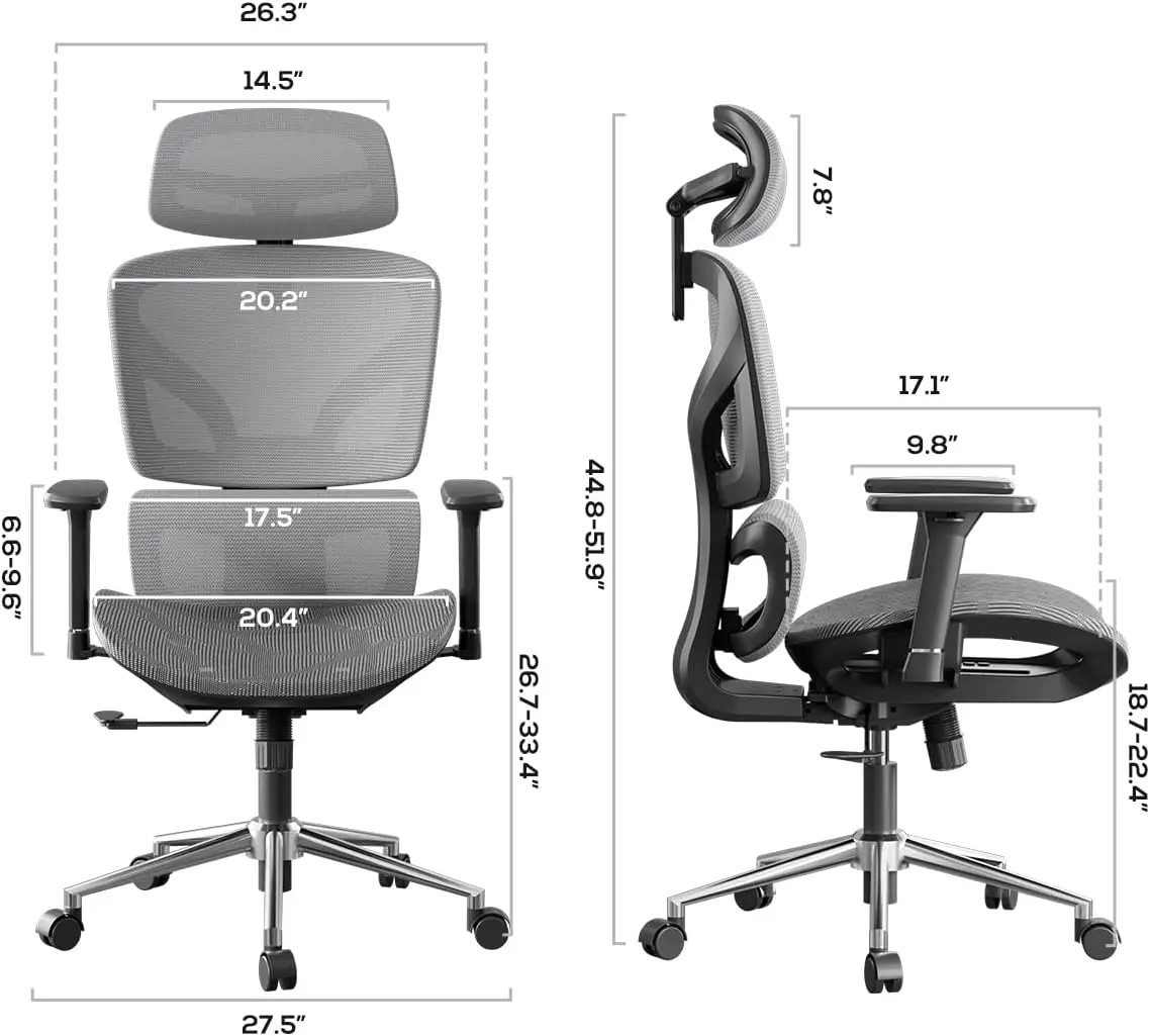 Hbada Ergonomic Office Chair with 3D Adjustable Armrests, Adjustable 3D Headrest High Back for Computer Chair, Big and Tall Mesh