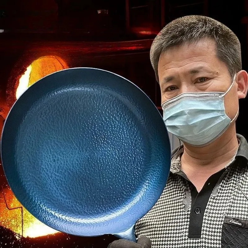 

Premium Zhangqiu Hand-Forged Iron Pan Flat-Bottom Non-Stick - Commercial Braising & Frying Multi-Purpose Tool