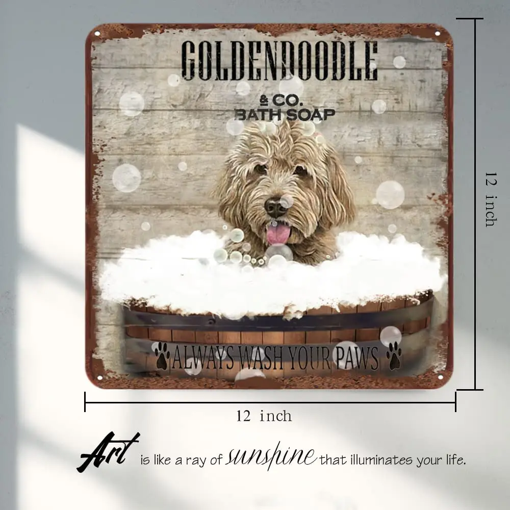 Vintage Bath Soap Goldendoodle Metal Sign Great Gift for Dog Lover Wall Art Decoration Metal Plaque Poster Bathroom Wall