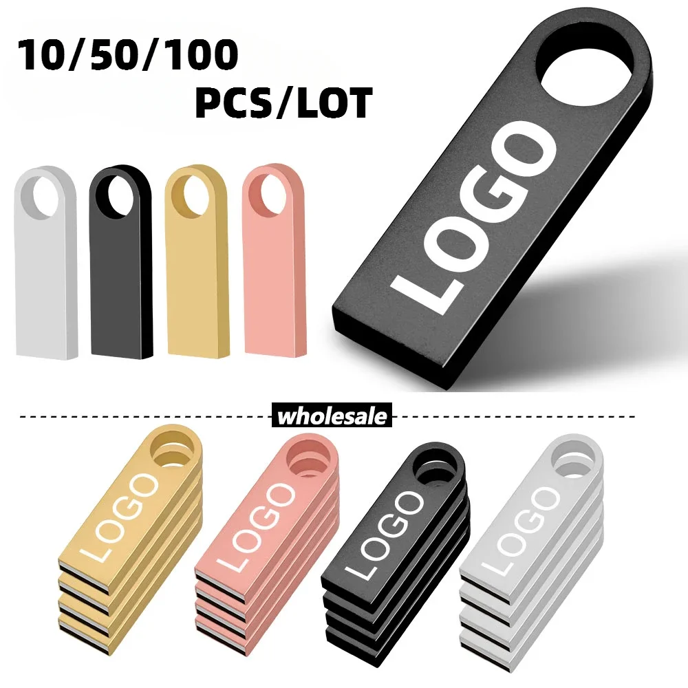 10/50/100 sztuk/lot Darmowe logo metalowa pamięć USB 64GB 32GB 8GB 4GB pamięć Flash USB Stick pendrive 128mb 512mb PenDrive 2.0