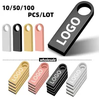 10/ 50/100 Pcs/lot Free Logo metal USB Flash Drive 64GB 32GB 8GB 4GB memory Flash USB Stick pen drive 128mb 512mb PenDrive 2.0