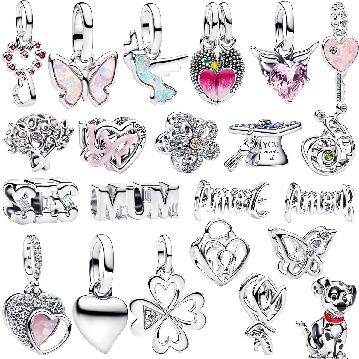 

Hot Sales Original 925 Sterling Silver Charms Bird Butterfly Flower Heart Beads Bracelets Necklaces Womens DIY Jewelry Gift