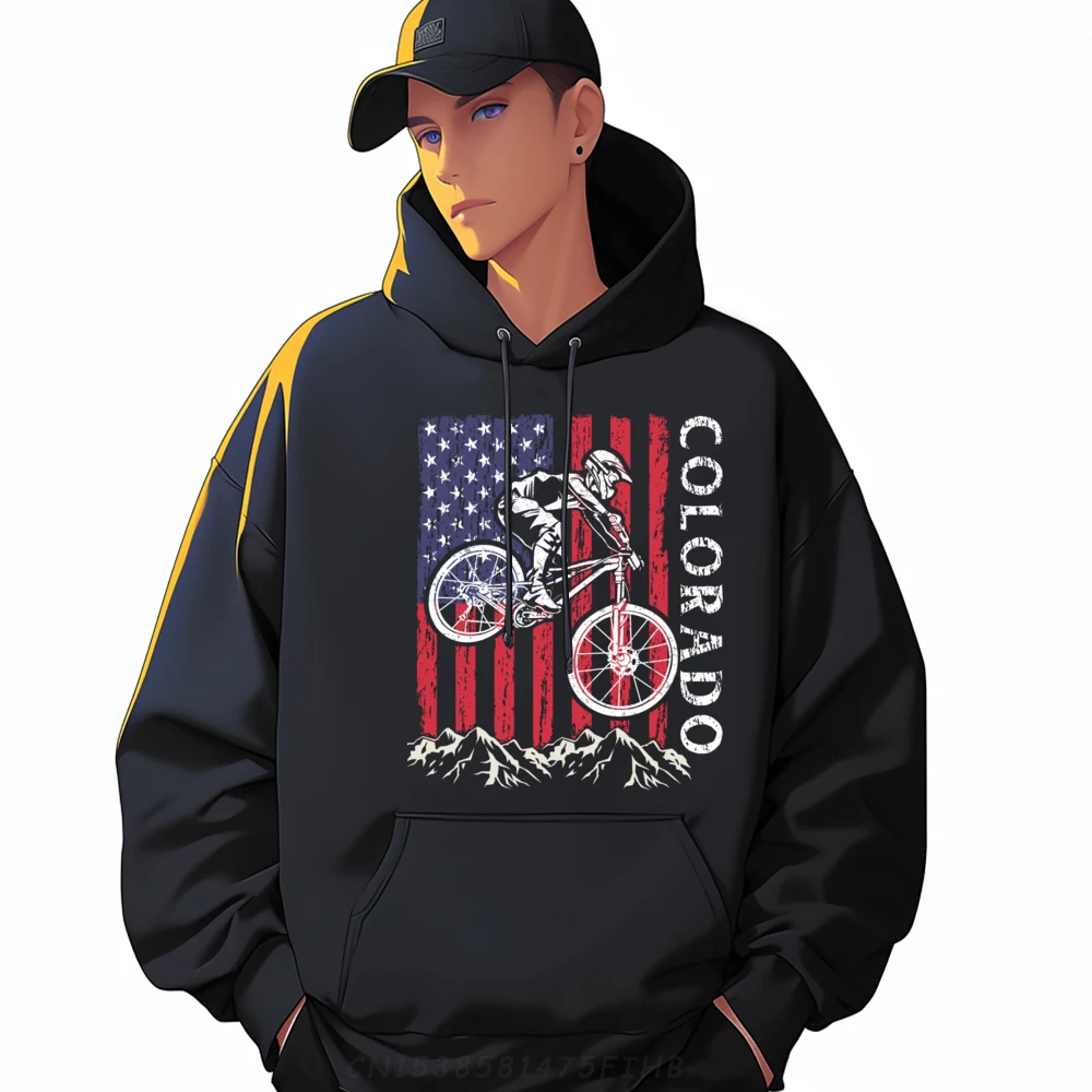 

Mountain Bike Colorado Mtb Downhill Biking Usa American Flag White Hoodie Men Men's Clothing Oversized Graphic