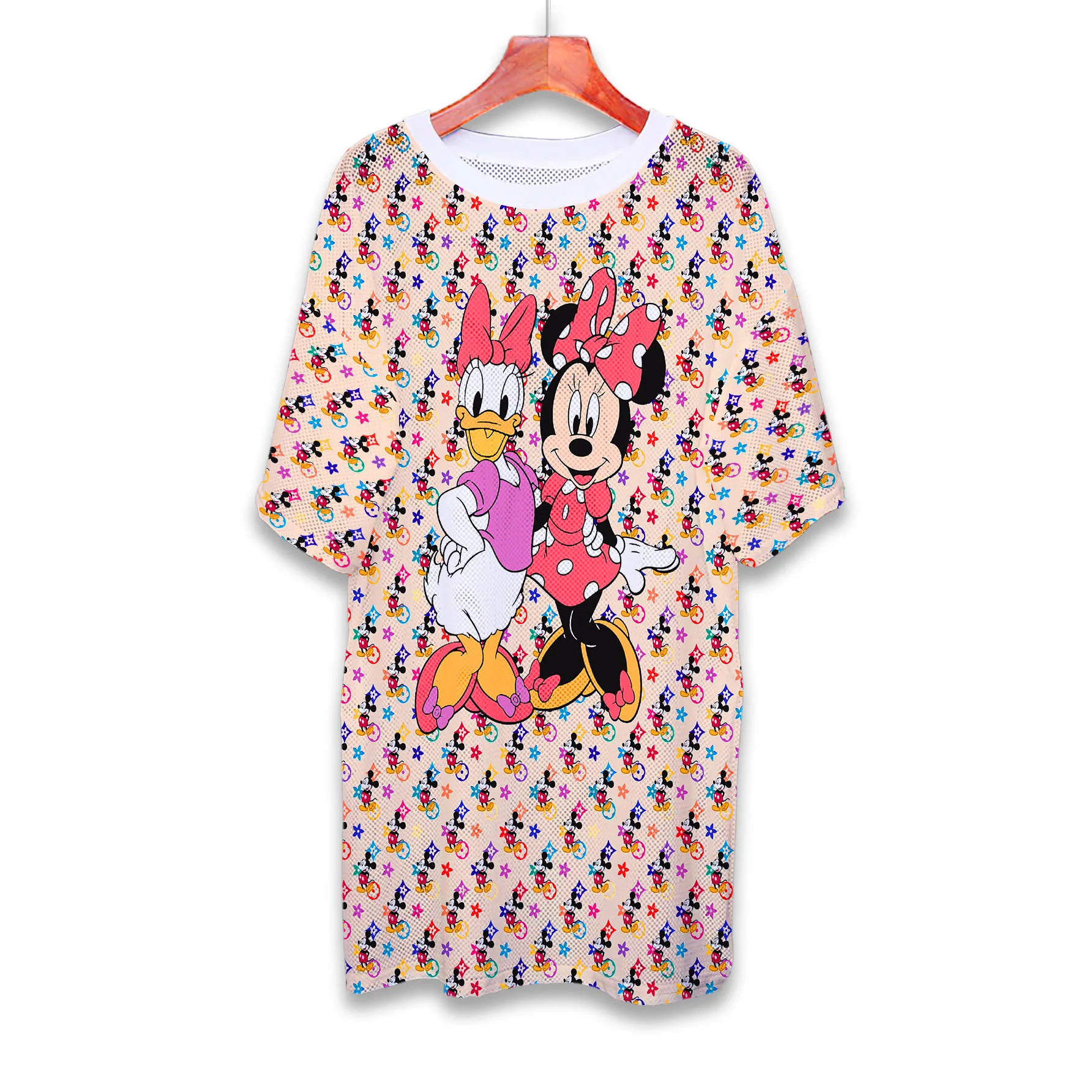 

Disney summer Minnie print nightdress loose pajamas midi skirt women's short-sleeved T-shirt mesh quick-drying clothes