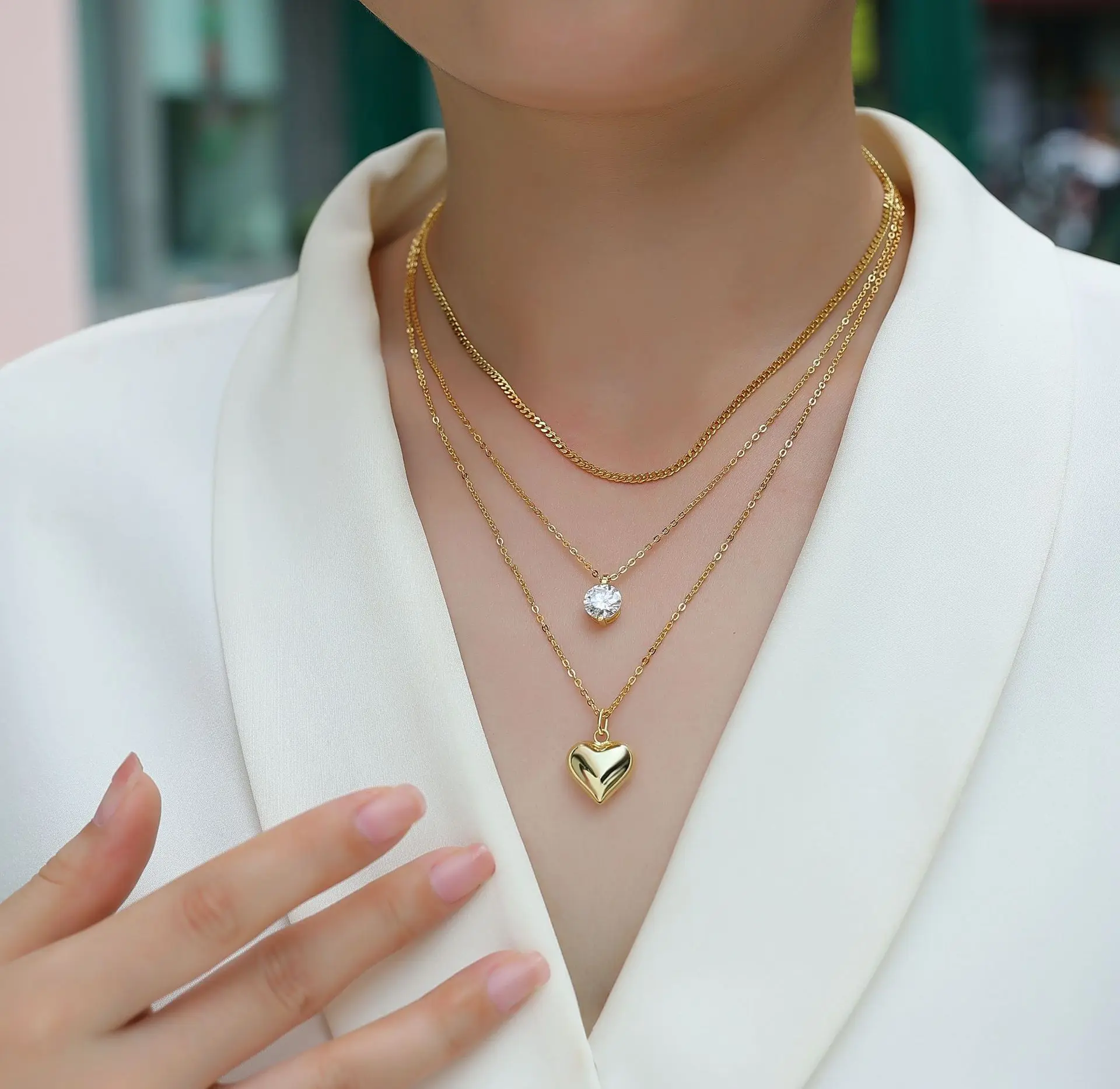 Vana جديد متعدد الاستخدامات سلسلة الترقوة 925 فضة عصري ثلاث طبقات سلسلة على شكل قلب قلادة غرامة مجوهرات قلادة #3