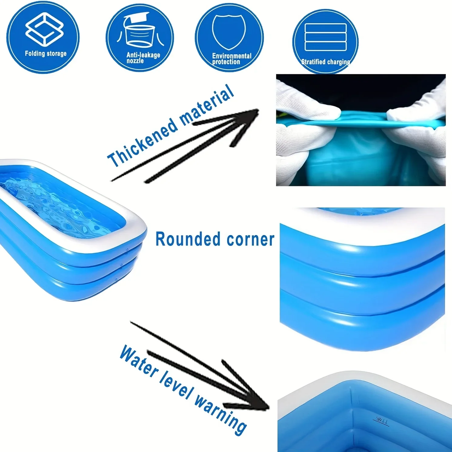 Inflatable Pool, Rectangular Inflatable Swimming Pool, Durable PVC , Inflatable Pool for Indoor and Outdoor Summer Fun Pool toys