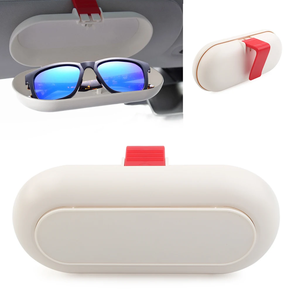 Car Sunglasses Box Sun Visor Glasses Case Holder Card Receipt Clip Universal White ABS Plastic