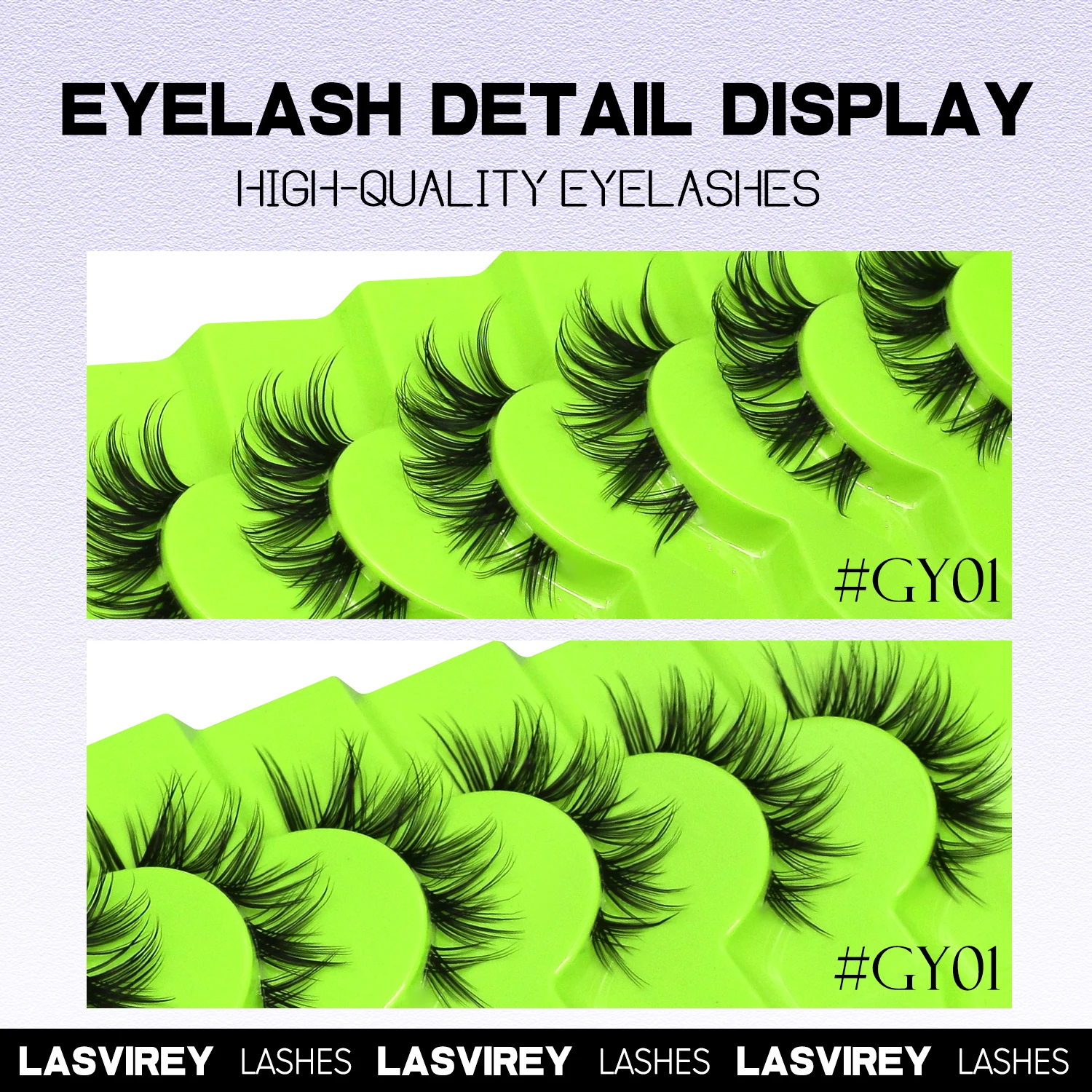 Lasvirey Cat Eye Ciglia Manga naturali Ciglia finte Stelo trasparente Ciglia a striscia completa Morbide arricciature naturali Estensione ciglia finte visone