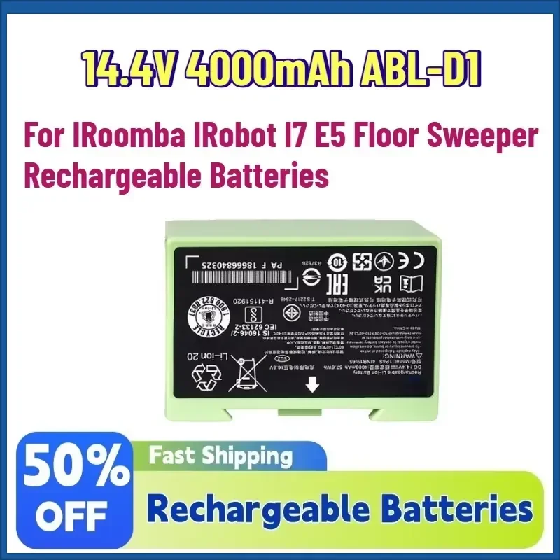 

Upgrade Large Capacity 14.4V 4000mAh ABL-D1 Lithium Battery for IRoomba IRobot I7 E5 Floor Sweeper Rechargeable Batteries