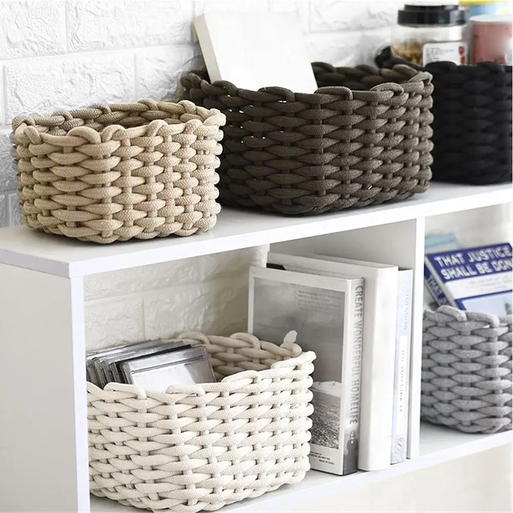 Woven Rope Storage Basket Multi-functional Rectangular Storage Basket Weave Thick Rope Storage Baskets For Organizing Storing
