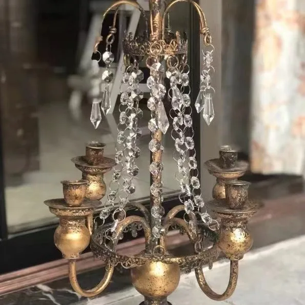

JC European French Light Luxury Romantic Retro Wrought Iron Crystal Four-headed Candlestick Photography Props Wedding Creativity