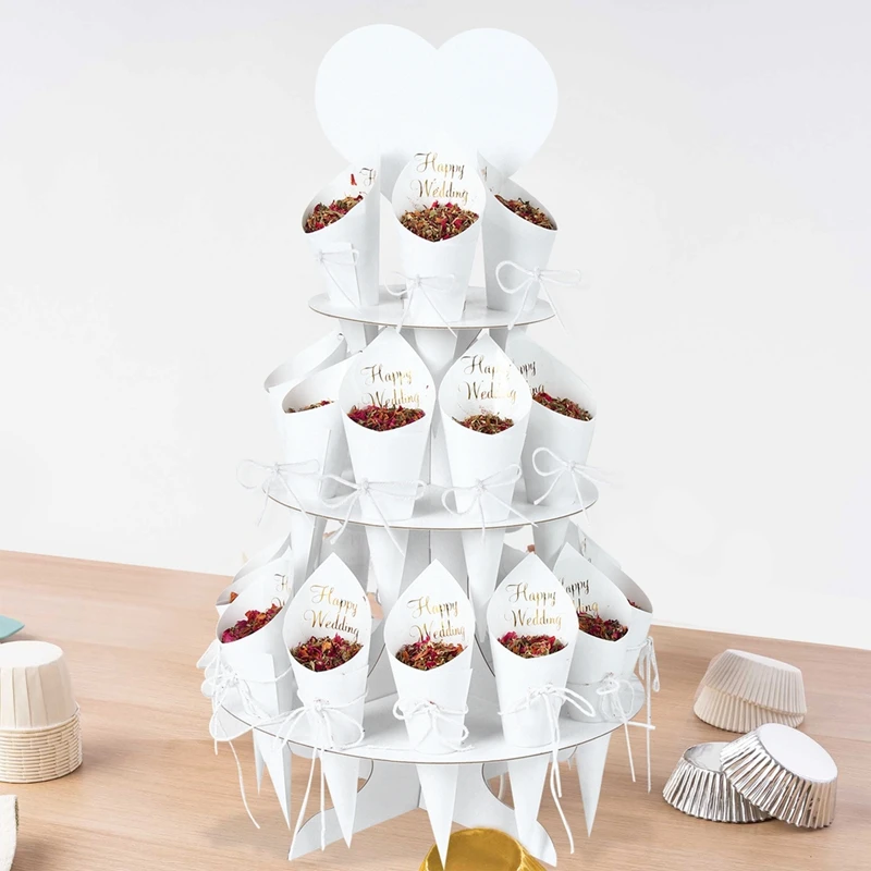 Afbeelding 7: Kraftpapier Bruiloft Confetti Cone Houder Ondersteuning Voor Bruiloft Decor Confetti Kegels Stand Box Tray Nep Bloem Bruiloft Papier Kegels