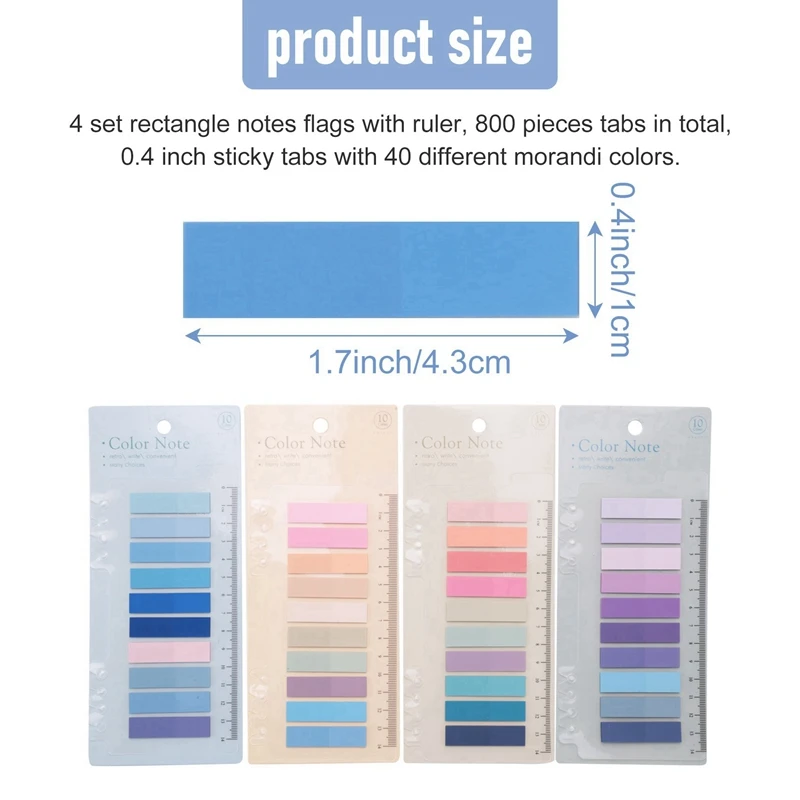 3200 Pcs Sticky Index Tabs, 4 Sheets Morandi Strip Index Tabs, Writable Page Sticky Notes With Ruler For Page Marking