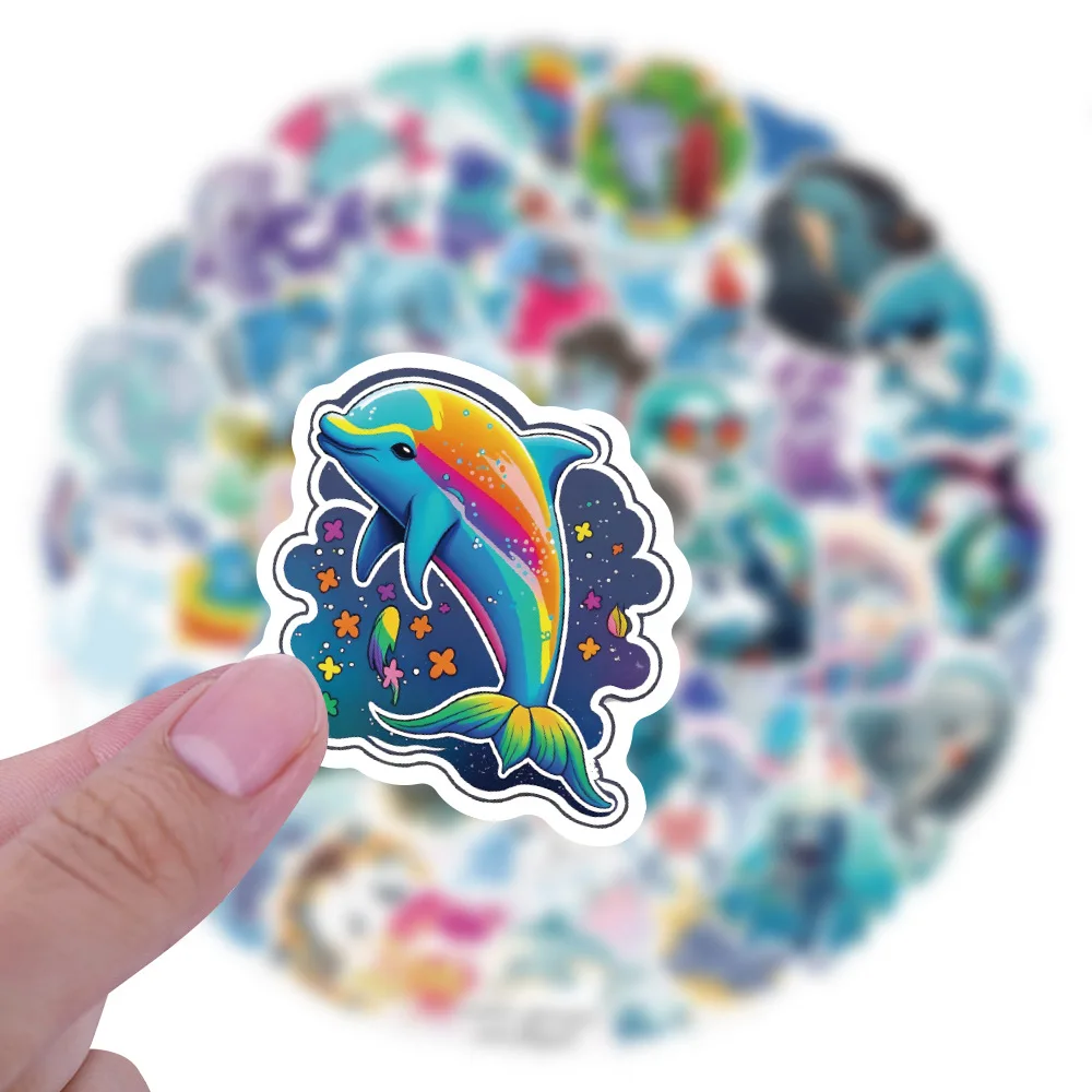 

10/60PCS Clever Dolphin Cartoon Stickers Cute Marine Animals Graffiti DIY Kids Toys Fridge Luggage Laptop Guitar Bike Skateboard