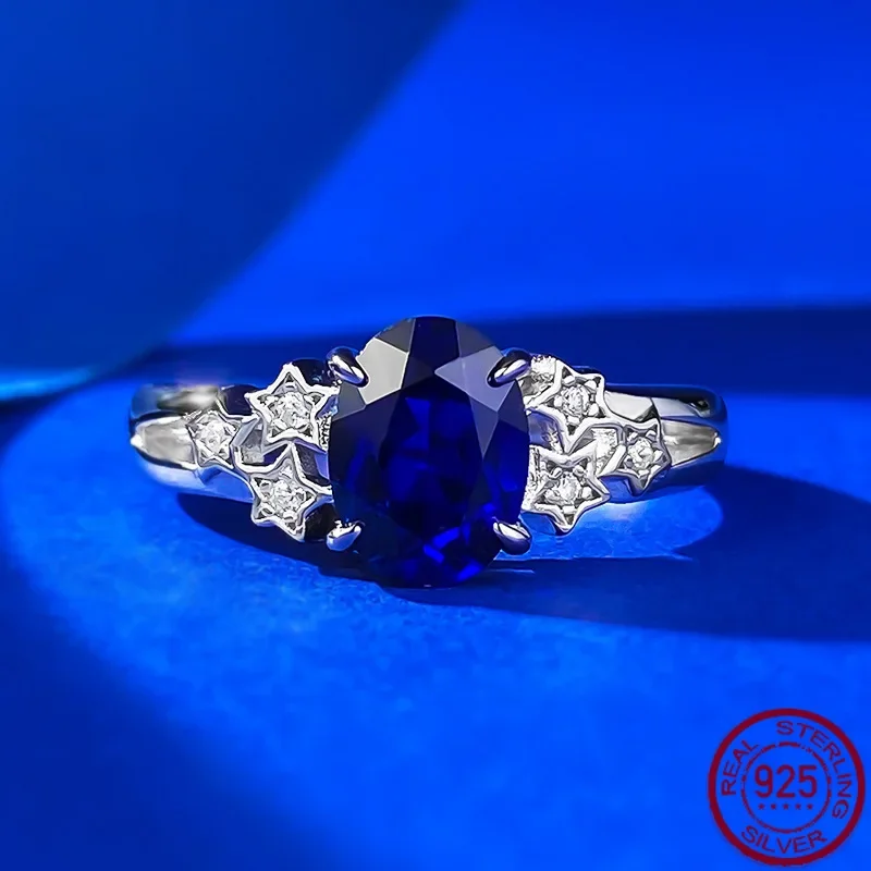 

S925 Серебряное кольцо с имитацией бриллианта 6*8 мм, синее кольцо, модное простое и универсальное свадебное украшение