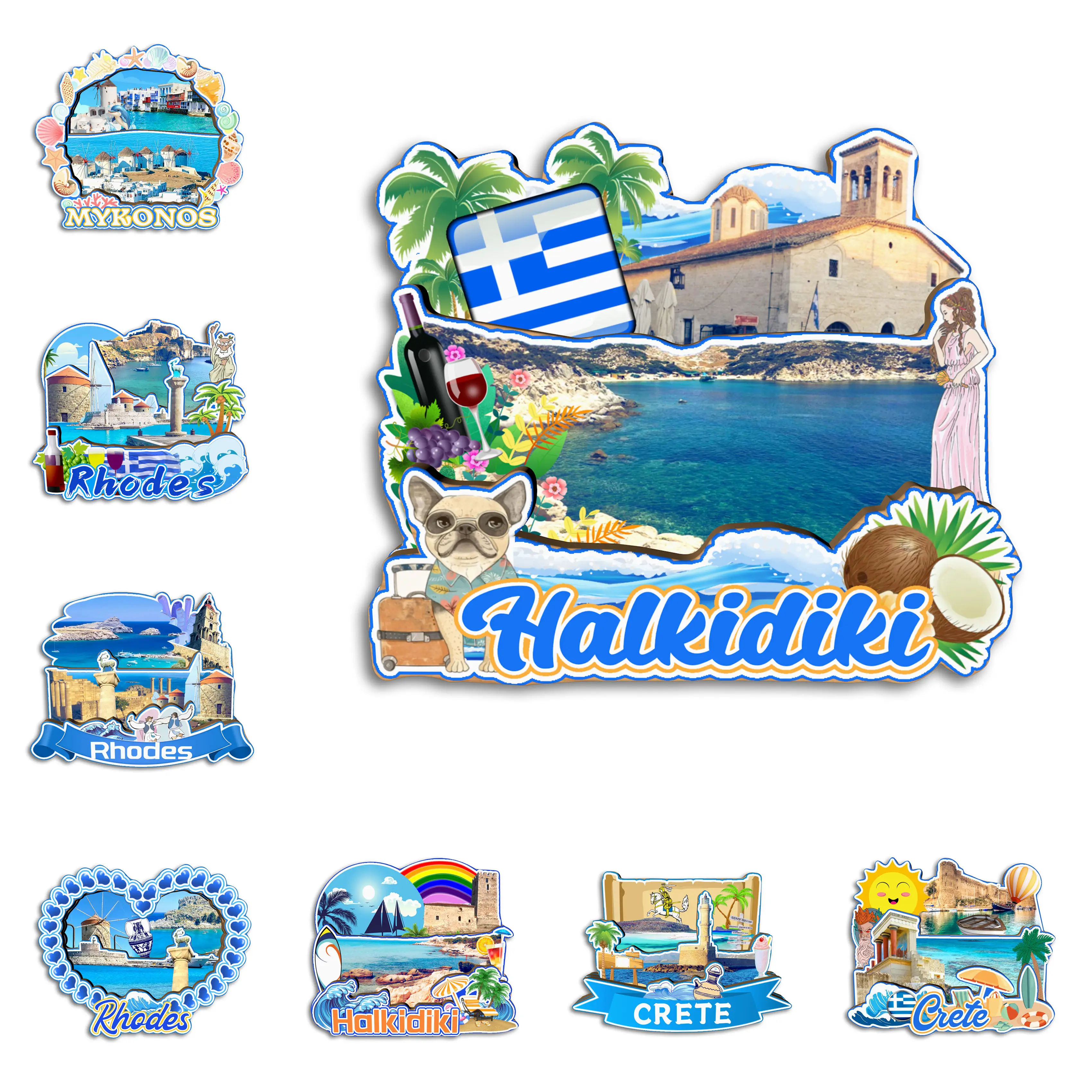 Mykonos Rhodes Halkidiki Crete GREECE مغناطيس الثلاجة هدية تذكارية للسفر Handmarde