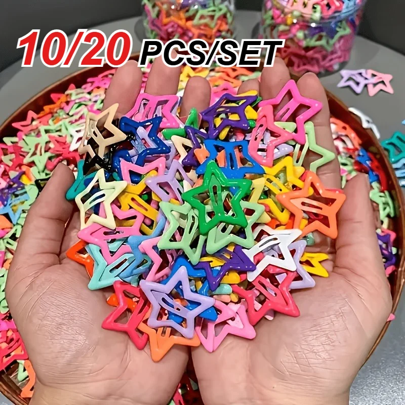 10/20 PCS Bright Mixed Color Star Hair Clips, Candy Colored Pentagram Hair Clips, Bohemian Style Headwear, Y2k Style Accessories