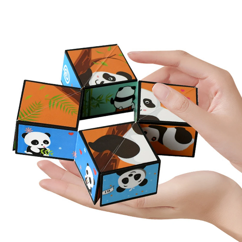 Panda Infinite Magic Cube Geometric Folding Flipping Puzzle Three-Dimensional Small Toy Hand Flip Puzzle 3D Deformation