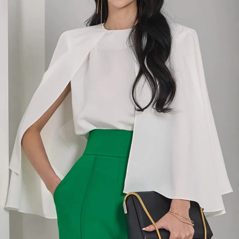 

Autumn New French Temperament High Sense Fashion Elegant Round Neck Shawl Cape Bat Sleeve Shirt Women Exquisite Leisure Fashion