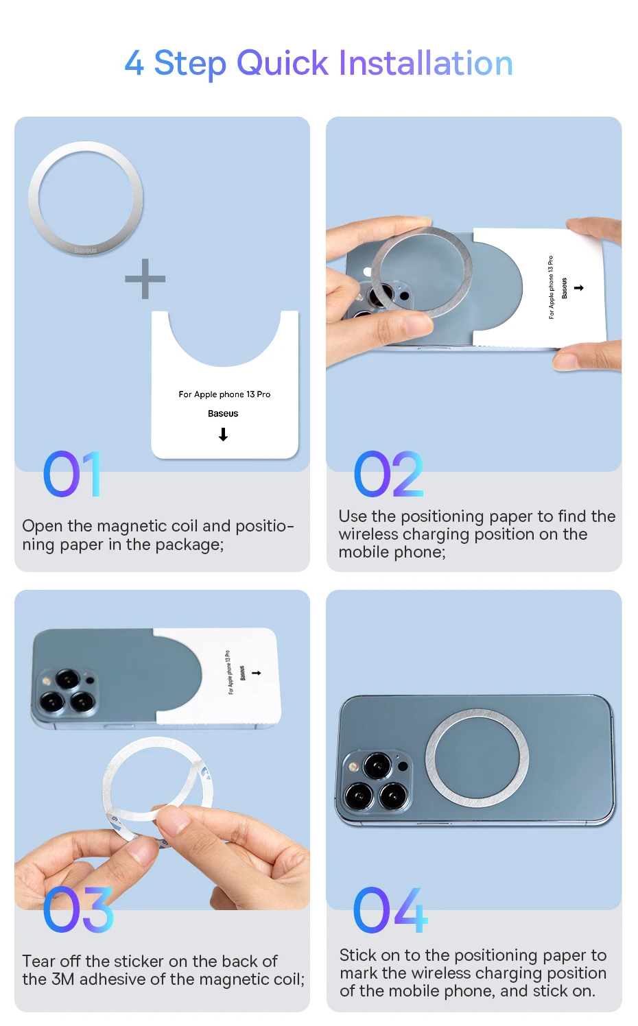 Baseus 2 Stück magnetische Metallplatten-Aufkleberringe für kabelloses Ladegerät, Telefonhalter für iPhone 17 Air 16 15 Pro Max, Ladering – Detail 1