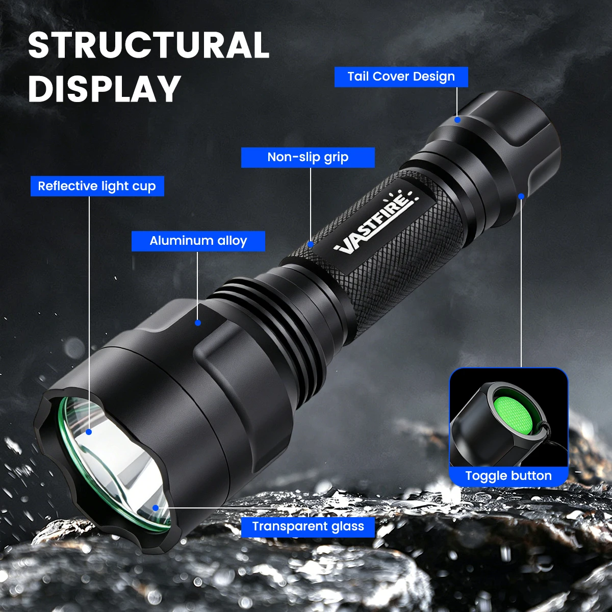 Powerful Blue Light LED Hunting Flashlight IPX4 Waterproof Aluminum Alloy Long‑Range Outdoor Torch for Night Hunting Camping Hik
