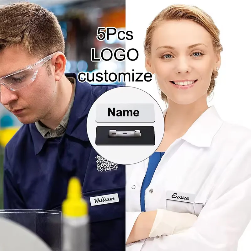 5Pcs Name Tags With Pins Personalized Logo Plastic Name Tags For Retail Uniforms Employee ID
