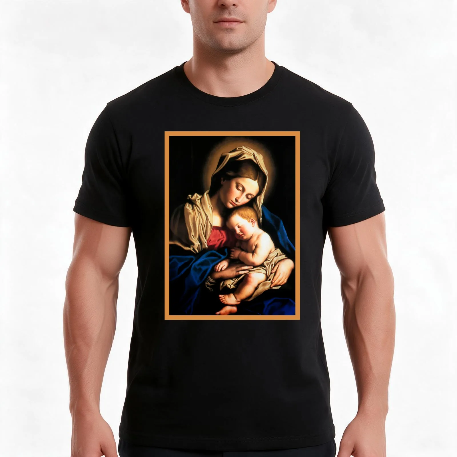 virgin mary holy art T-Shirt Summer Casual Cotton Tee Oversized Streetwear Tops Vintage Graphic Print Loose Fit Short Sleeve