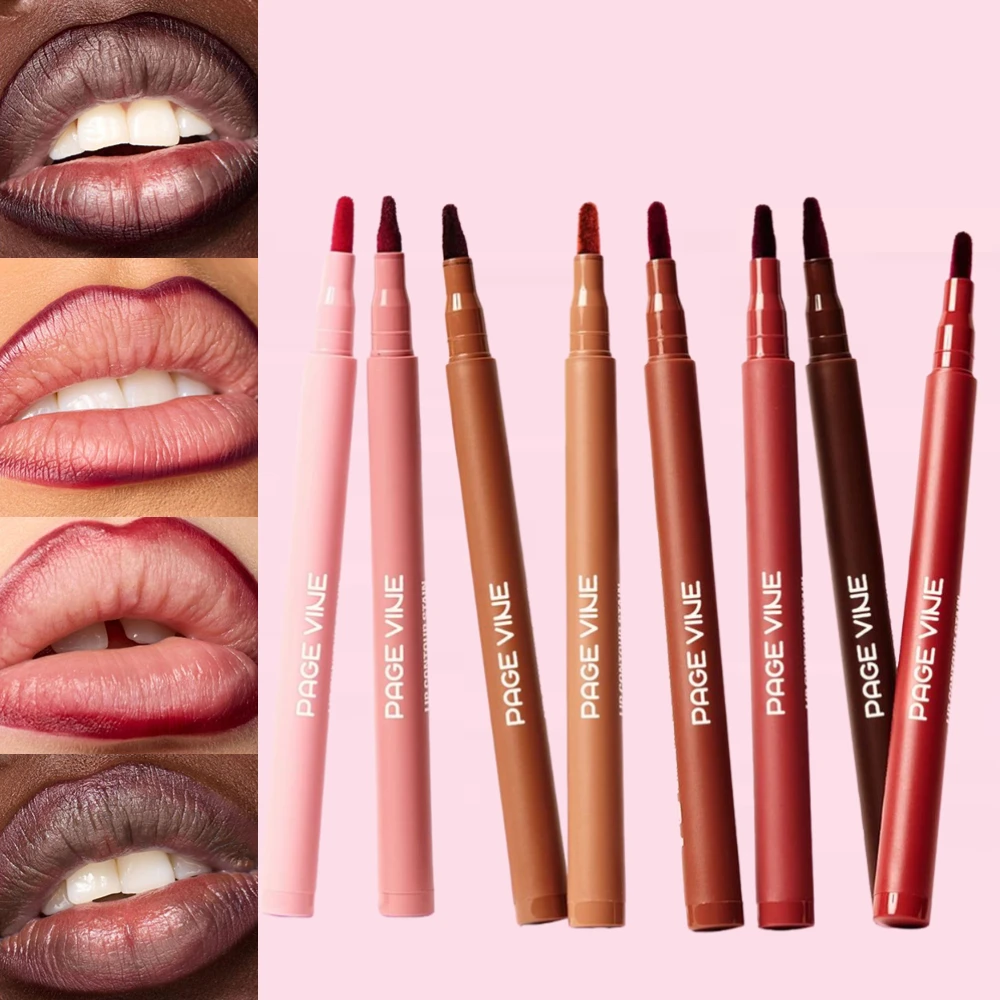 Penna per tinta labbra, 8 colori disponibili, rossetto ad acqua opaca, tazza antiaderente, matita per labbra liscia e lunga durata e combinazione di macchie per labbra