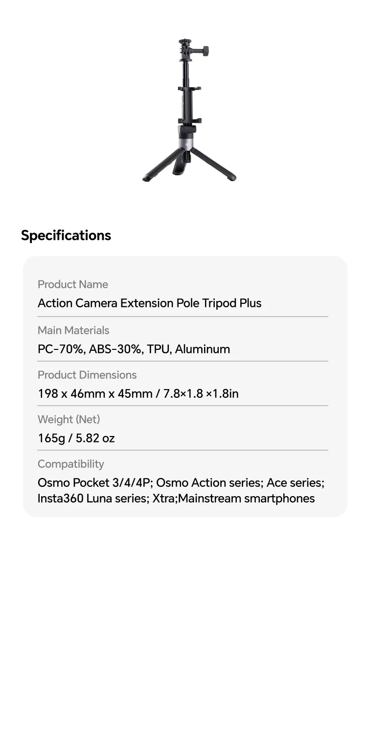 PGYTECH Action-Kamera Verlängerungsstange Stativ Plus 2-in-1 Stange & Stativ / Telefonhalter, für GoPro/DJI Osmo/Insta360 – Detail 8