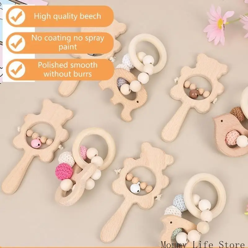 2PCS bằng gỗ rồng đồ chơi teether cho bé gấu tay cầm tay răng re
