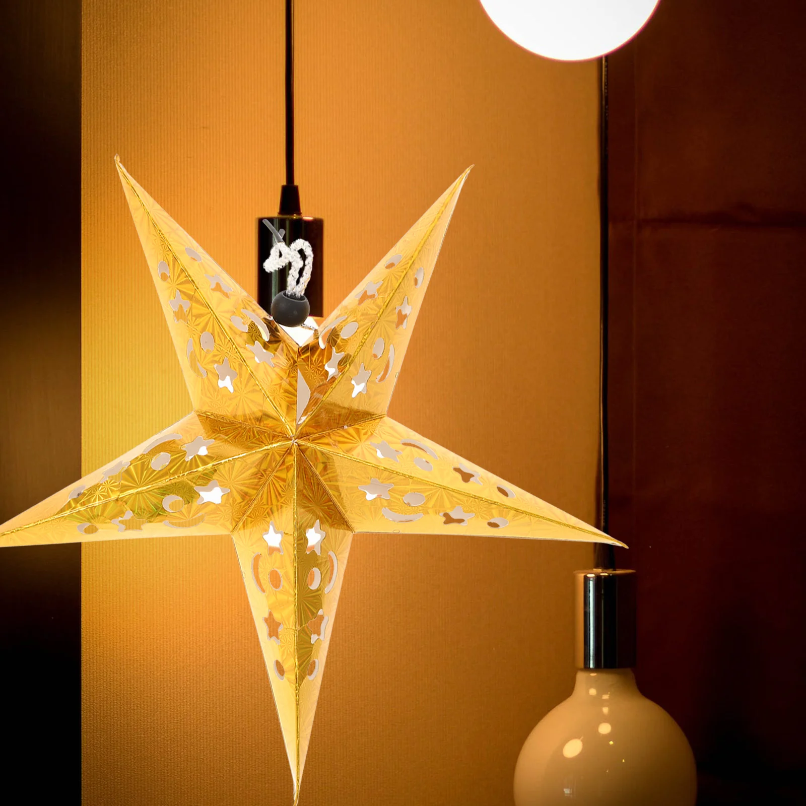 5 PCS Decorações de Casamento Estrela Ornamento Luz de Papel Pendurado Ramos Lâmpada Dourado