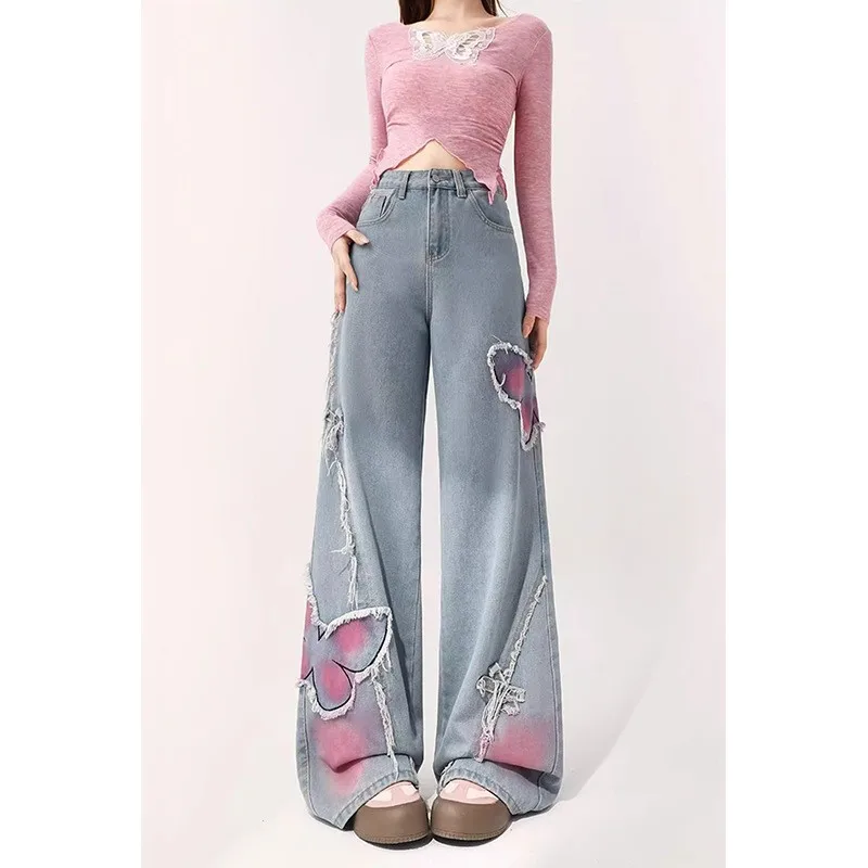 

Women's Pants Summer New 2026 Personalized Butterfly Jeans Hip-Hop Ins Trendy High Street Trendy Hooligan Handsome Pants