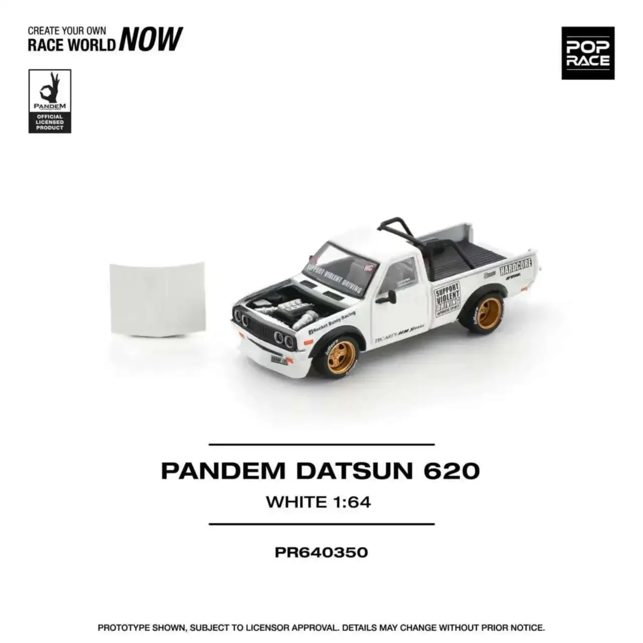 

PreSale POP RACE 1:64 Pickup Datsun 620 Pandem White Openable Hood Diecast Car Model Collection Toys