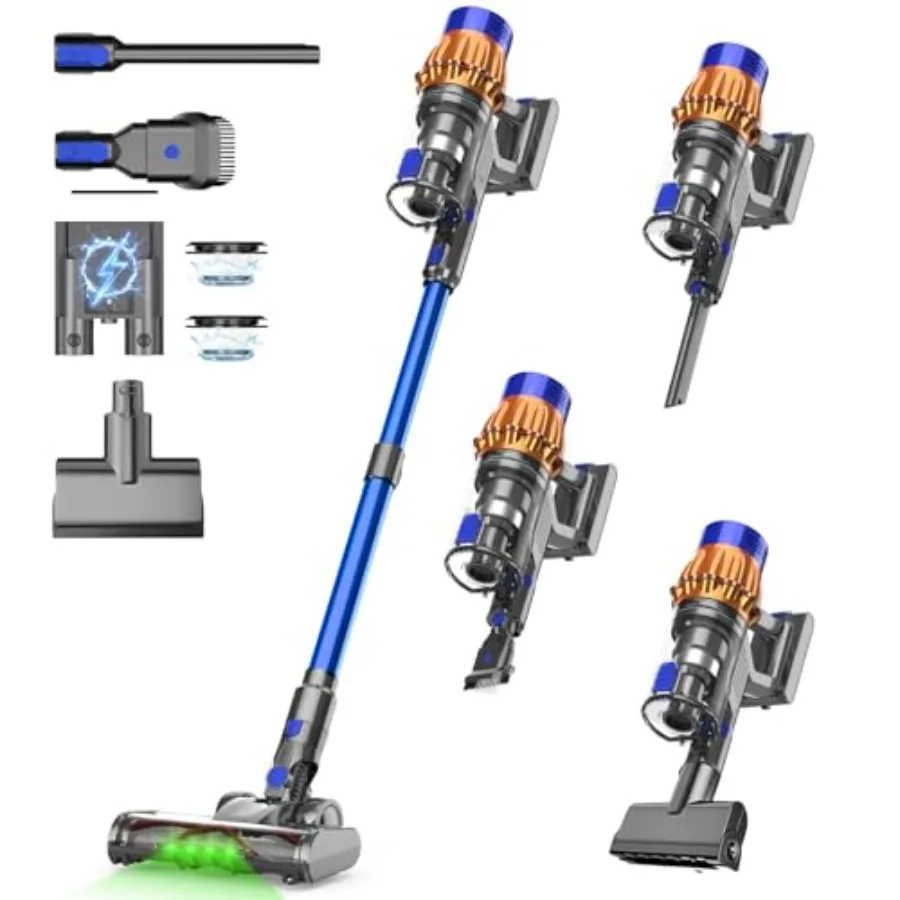 

Беспроводной вертикальный пылесос 650 Вт, 55 кПа, до 70 минут работы, зеленая подсветка, щетка с защитой от наматывания волос, 7-ступенчатая HEPA-фильтрация, легкий вес