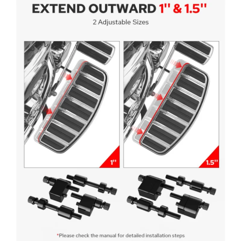 

Комплект удлинителей половой доски водителя 1 дюйм и 1,5 дюйма, подходит для Harley Touring Street Glide Road Glide 2009-2024 FL Trikes 2009-2013