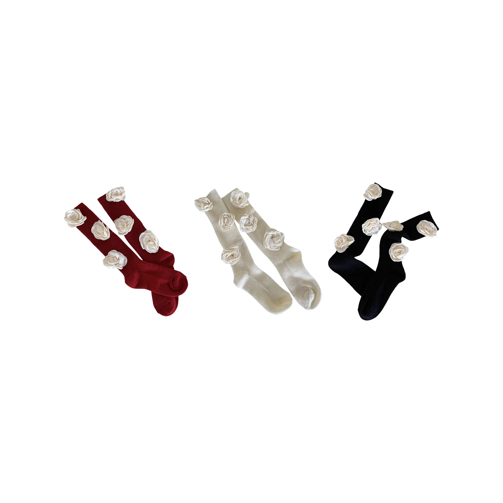 Camellia stockings three-color combination (1 pair each of red/white/black)