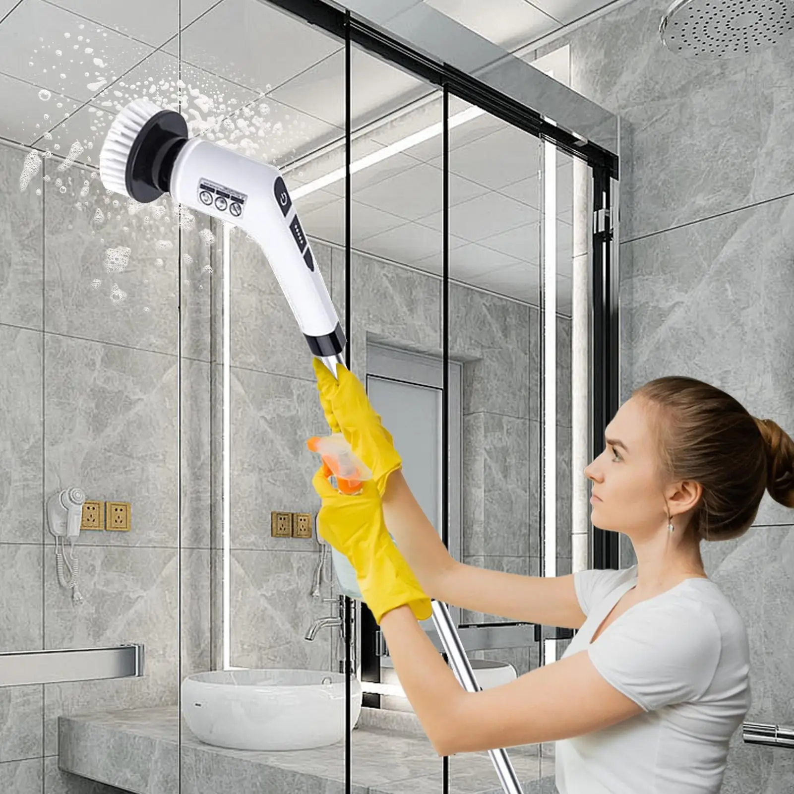 

Щетка для плитки, щетка для чистки душа, 9 в 1, многофункциональная длинная ручка, нескользящая насадка, скребок, тряпка для раковины, кухни, дома