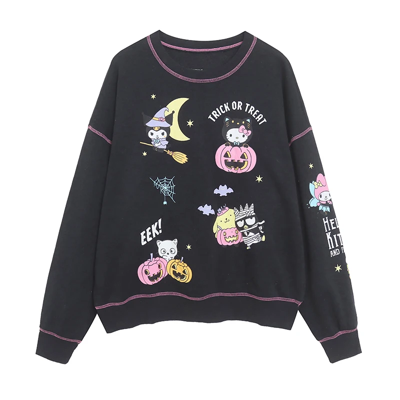 

Autumn Long Sleeve Fleece Ladies Sweatshirt round Neck Cartoon Animation Print Loose Slimming Cute Top Trendy Commute Style
