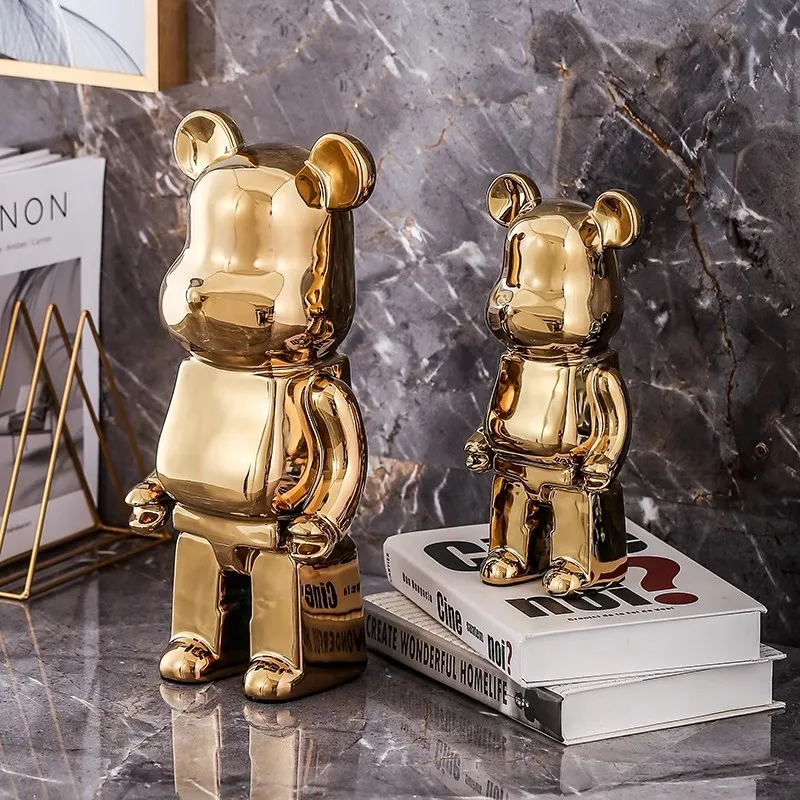 Ästhetische Bärenfigur Cartoon Keramik Bärenstatue Niedliche Tierfigur Skulptur Luxus Wohnzimmer Dekoration Schreibtischzubehör