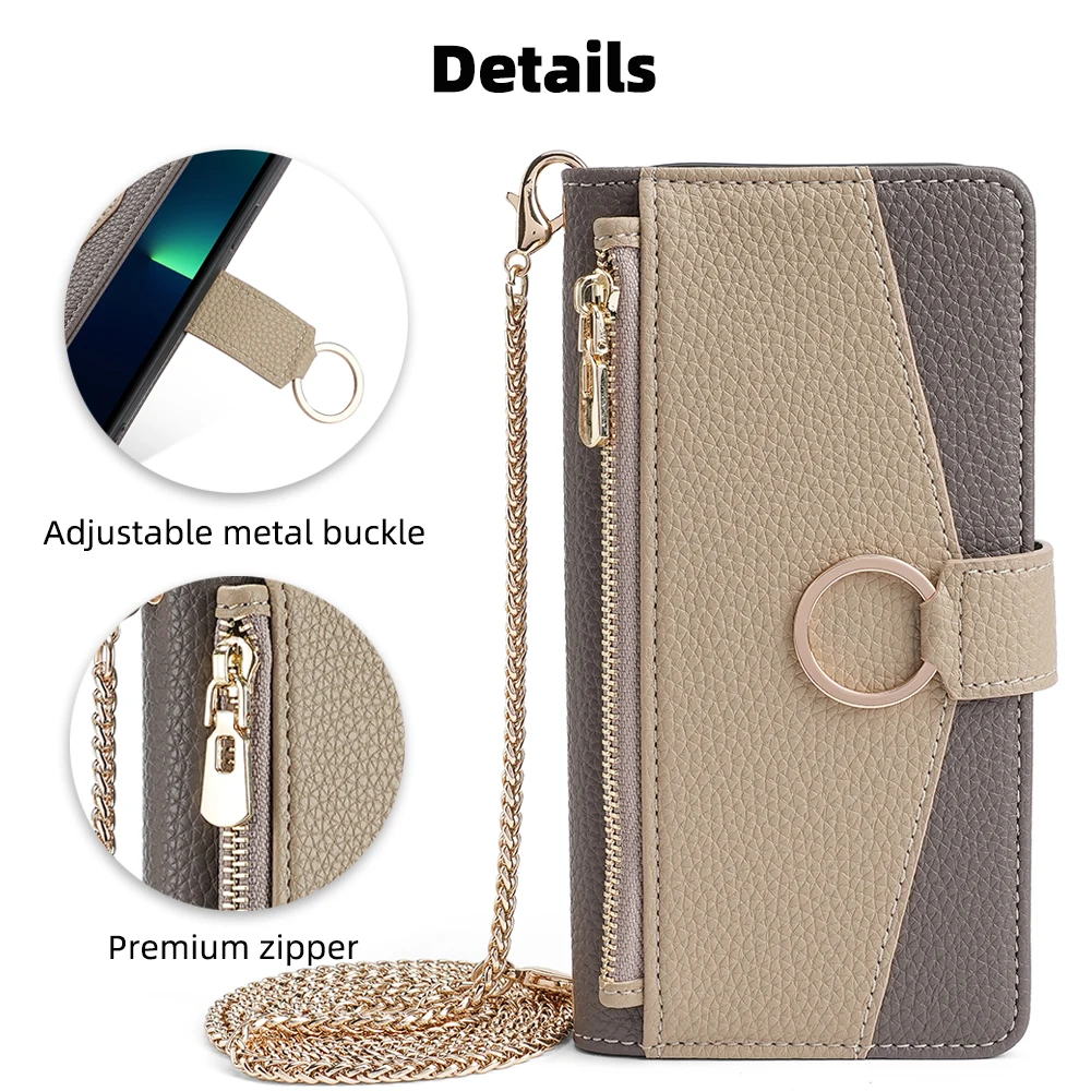 Crossbody Wallet Case for Samsung Galaxy S24 Ultra S24 PLus S23 FE M34 A25 A15 A35 A55 5G A05 A05S Flip Cover with Metal chain