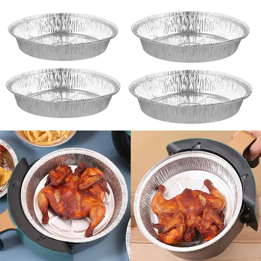 50Pcs Portable Silver Foil Trays Non-Stick Round Foil Food Container Disposable Air Fryer Liner Baking