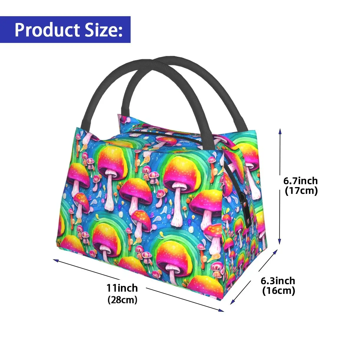 Saco de almoço de cogumelos bonitos impressão colorida engraçado lancheira para criança escola portátil isolado saco térmico design sacos de almoço térmico