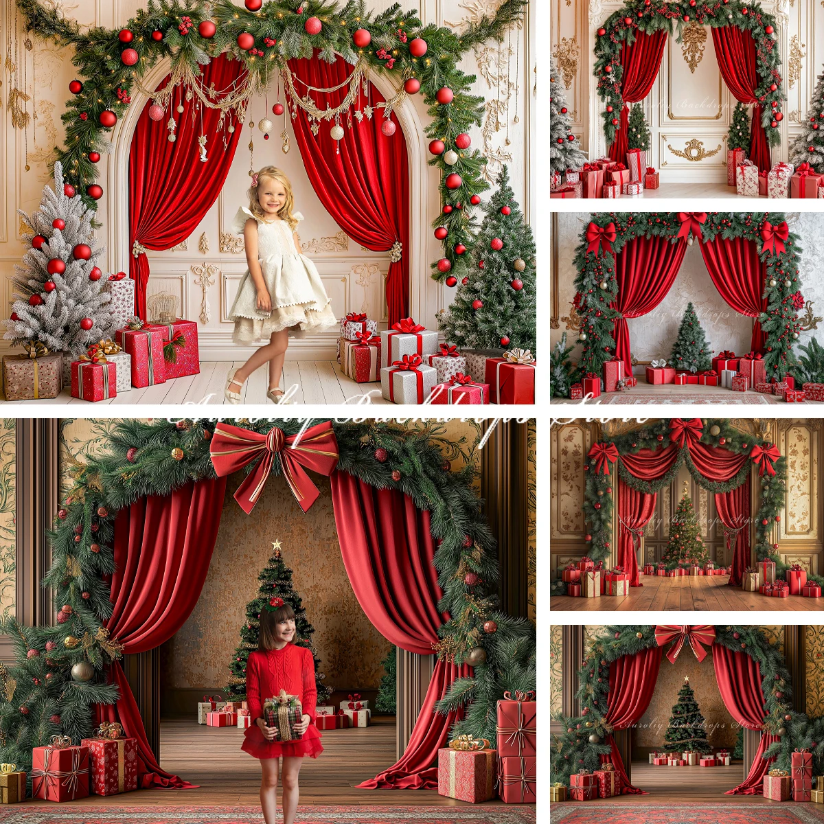 

Classic Christmas Wall Backdrops Child Baby Photo Props Adult Kids Decors Photography Xmas Tree Gift Photo Studio Backgrounds