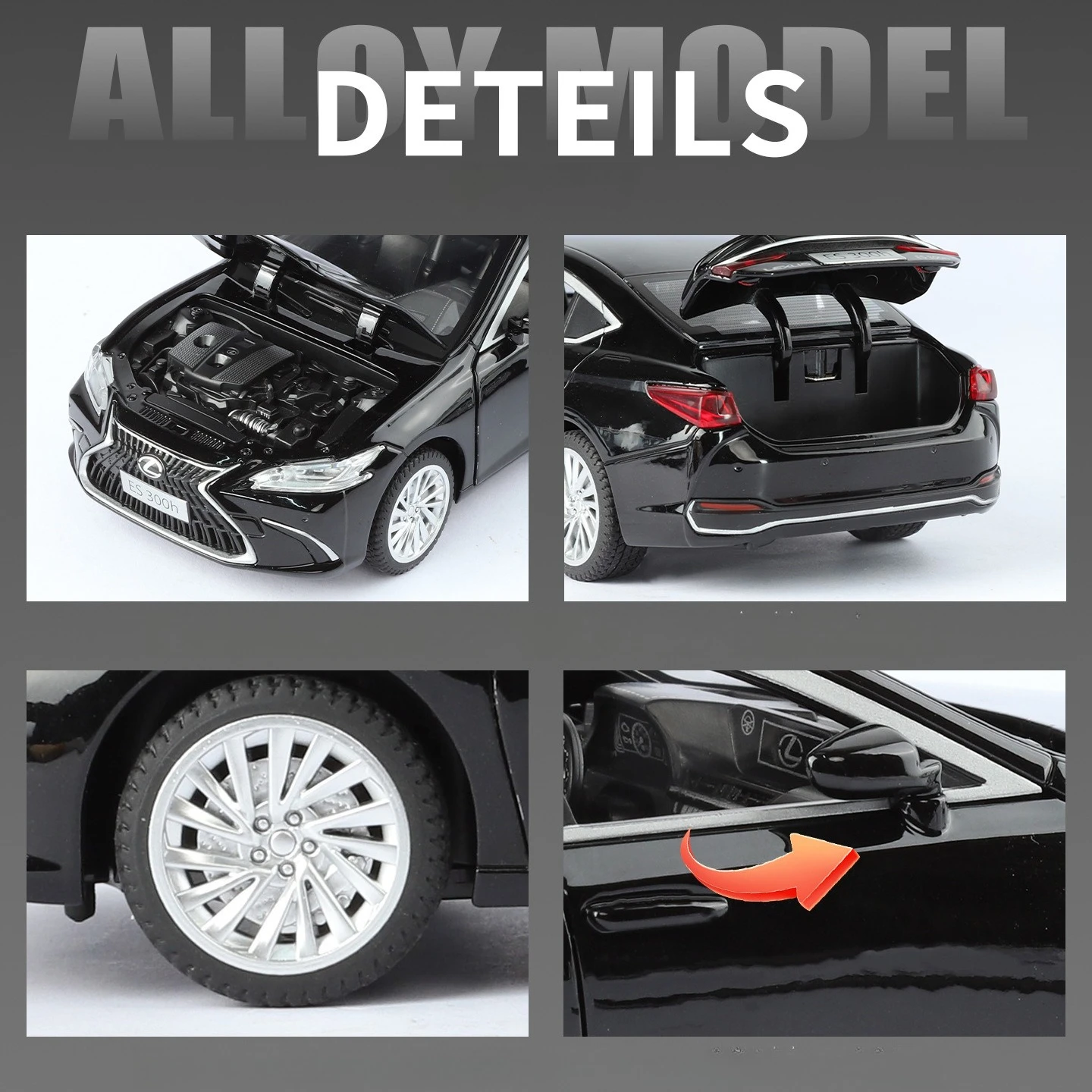 Lexus ES300H-modelo de aleación de Metal fundido a presión, alta simulación, coche de lujo, sonido, luz, colección extraíble, juguetes para niños, regalos, 1:24