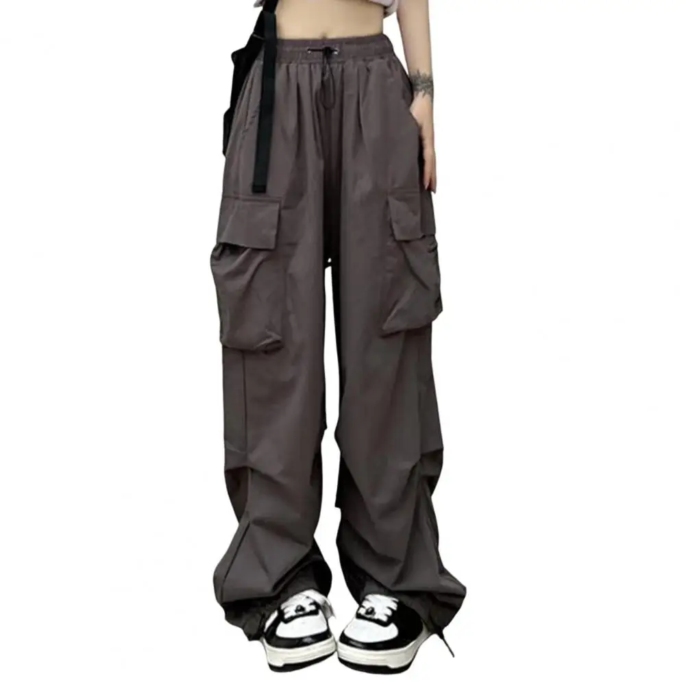 

2024 Women Joggers Tech Pants Solid Low Waist Pants Drawstring Wide Leg Baggy Trousers Streetwear Oversize Sweatpants