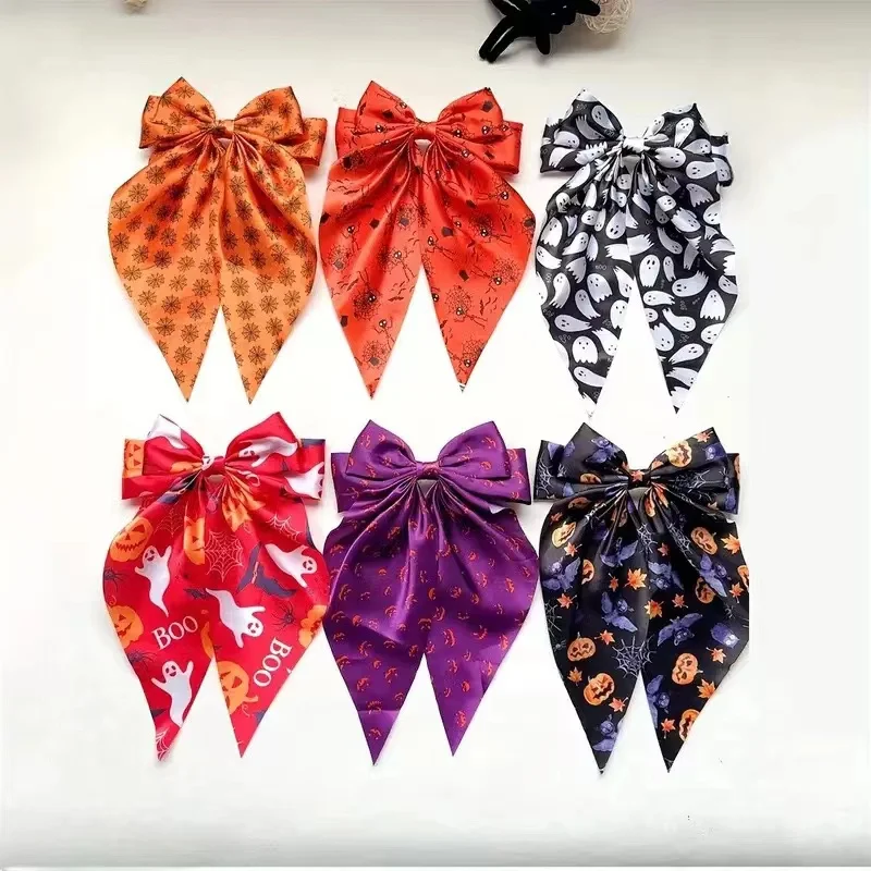 New Halloween Bow Ribbon Hairpin Pumpkin Spring Clip Horror Ghost Decoration Spider Web Back of Head Girl Hair Accessories