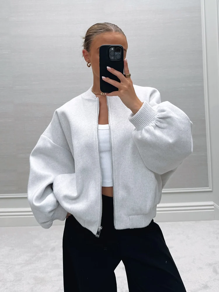 

HH женская модная универсальная мягкая свободная куртка-бомбер с длинными рукавами женская простая повседневная короткая куртка с карманами на молнии High Street