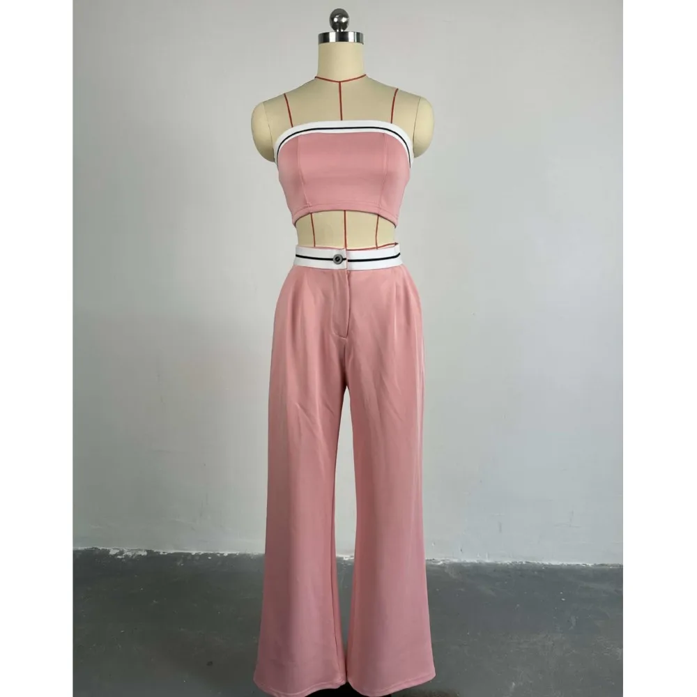 Sexy Tube Top Set Summer Sleeveless Crop Tops High Waist Wide Leg 2 Piece Set Strapless Pants Set Spicy Girl Hip Hop Sport Suit