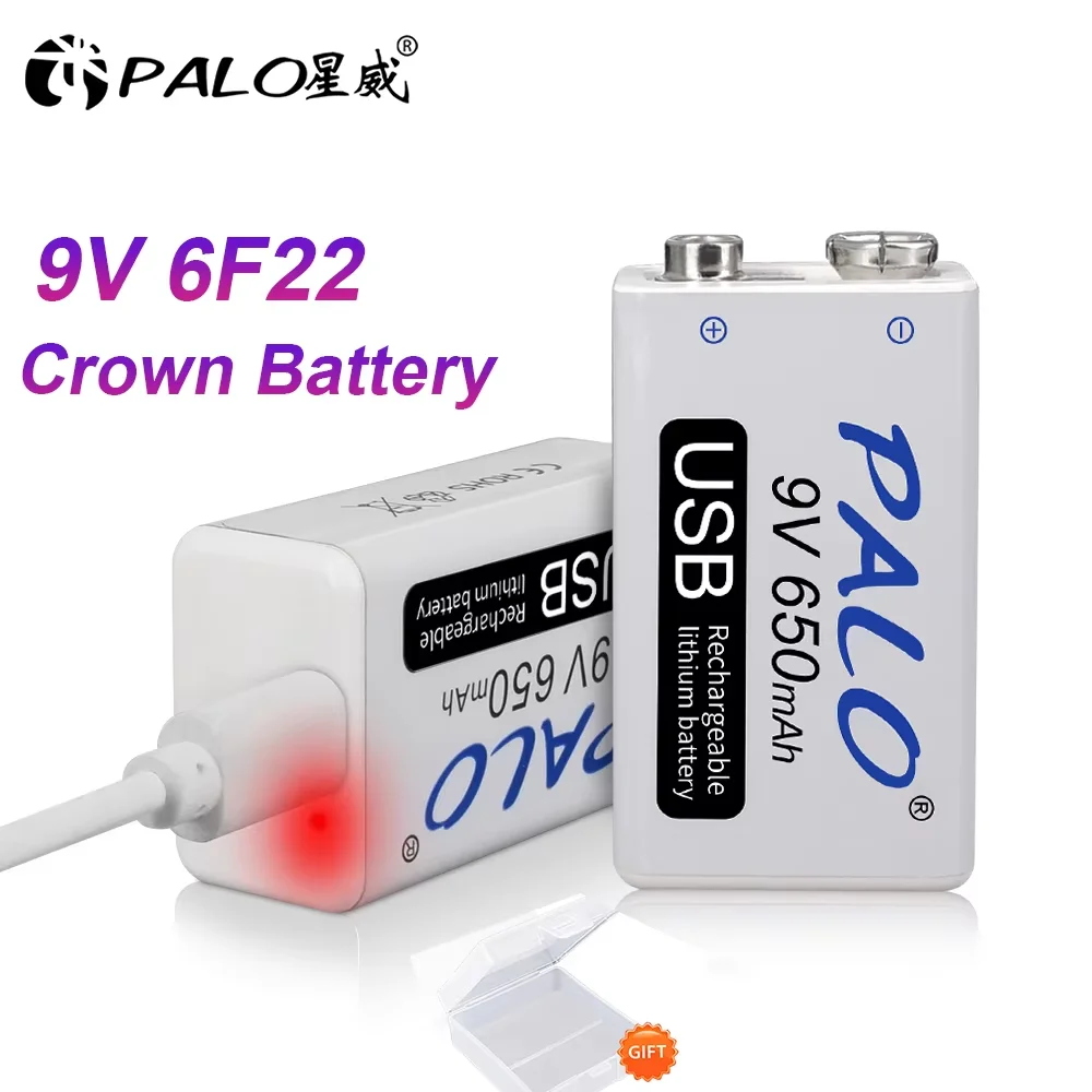 9V 6F22 TYPE-C Rechargeable Battery 650mAh USB 9 Volt Lithium Li-ion 9v Batteries for Multimeter KTV Microphone Metal Detector