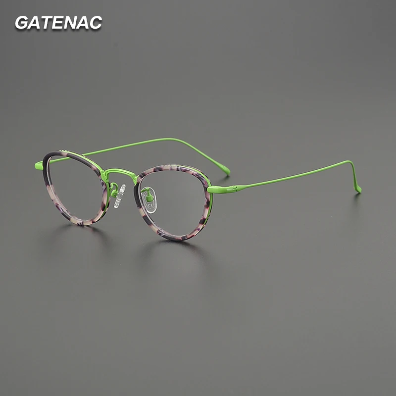 

Gatenac Handmade Titanium Glasses Frame Women Cat Eye High Quality Eyeglasses Frame Men Fashion Luxury Brand Designer Eyewear